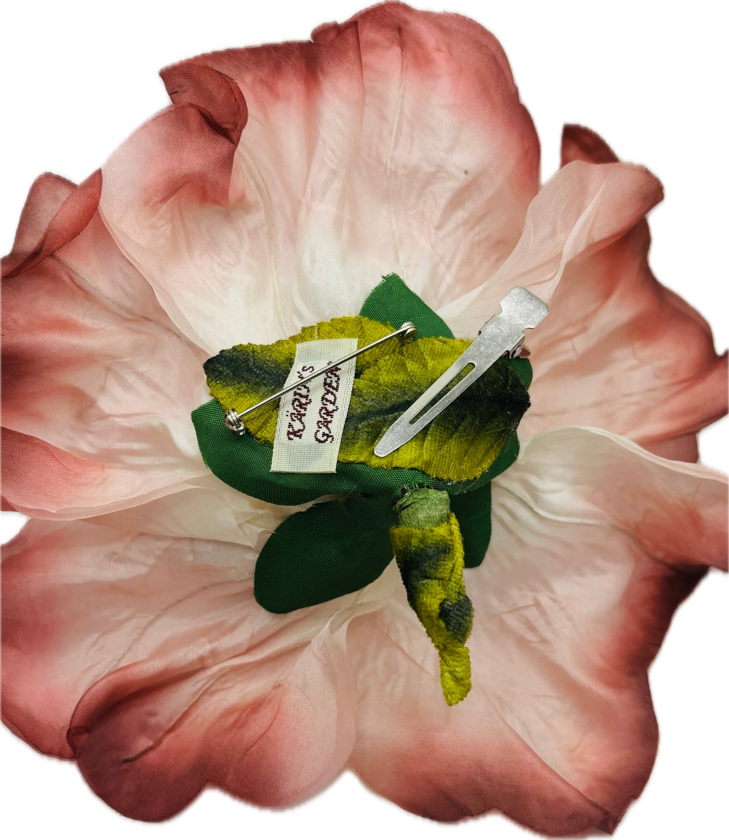 "Caterina" Vintage German Wine Silk GDR Hibiscus 6" Reimagined Mid-Century Brooch & Clip Duo.  For your sundress, handbag, hat & lapel.