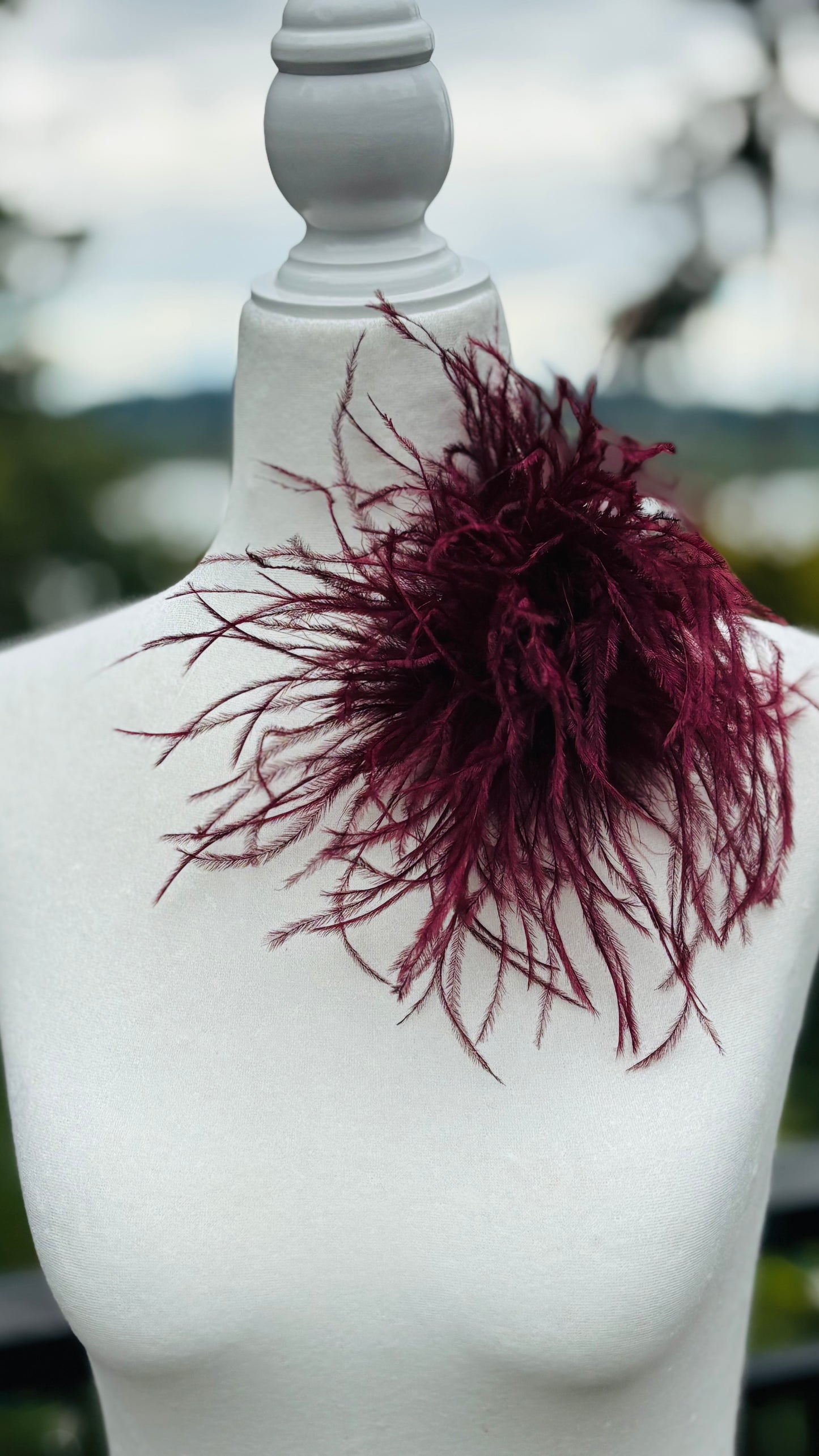 Dietrich Petite Ostrich Pin & Clip in Bordeaux.  Handmade in the USA. Genuine Ostrich. Available in many colors.  Available in Petite or Grand