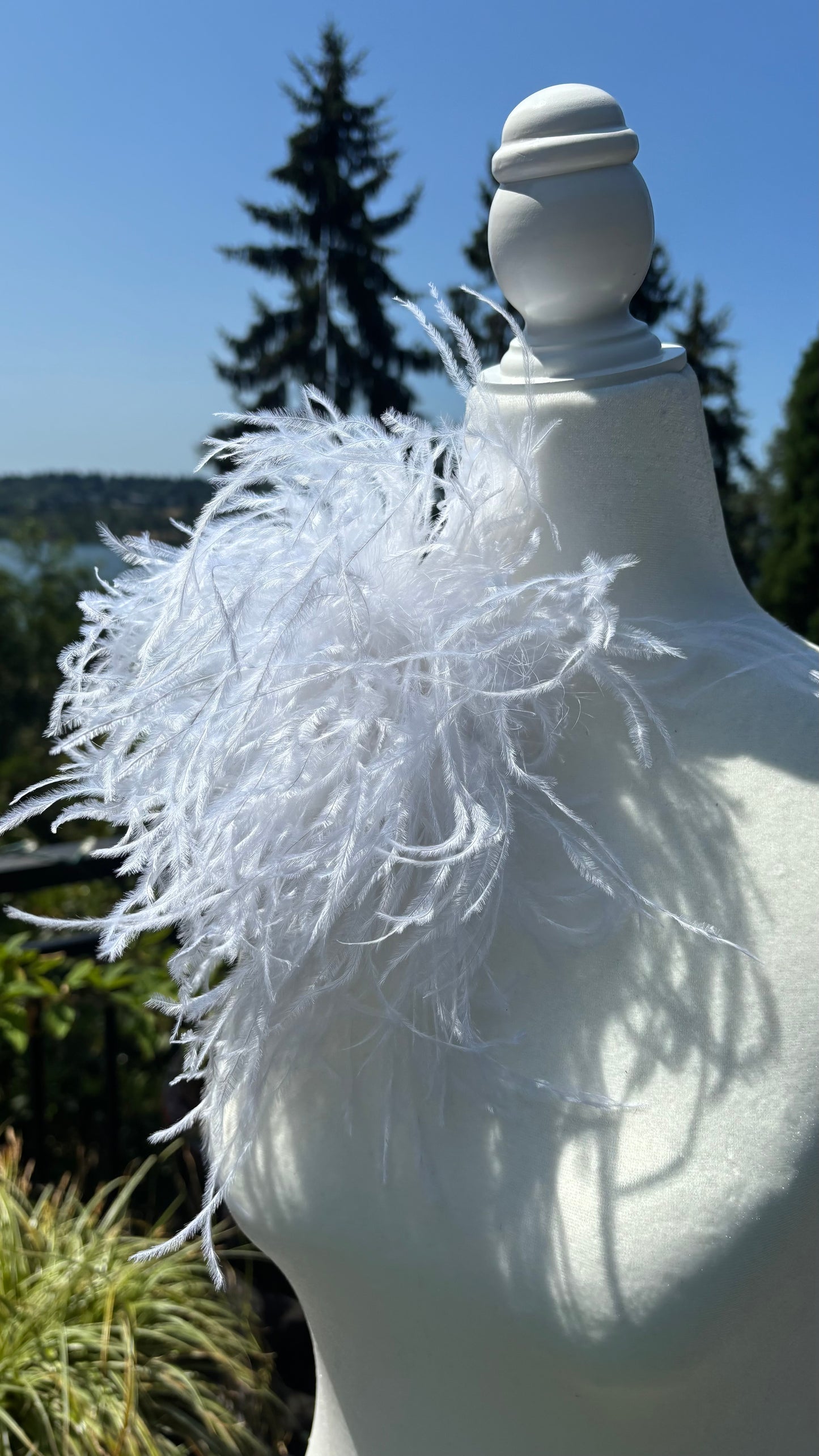 "Dietrich" Grand Ostrich Pin & Clip in White.  Made in the USA. Genuine Ostrich.  Available in Grand or Petite