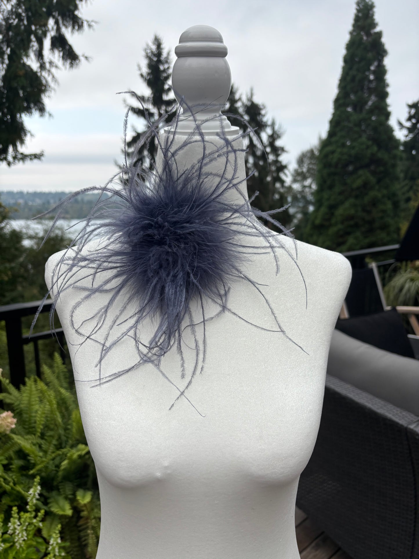 "Dietrich" Petite Ostrich Pin & Clip in Blue/Gray.  Made in the USA. Genuine Ostrich. Available in many colors.  Available in Petite or Grand