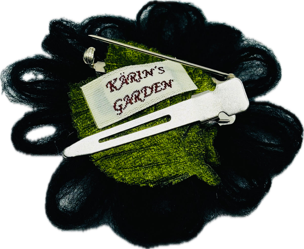 Mohair Velvet Pearl Brooch and Clip in Black.  Handmade in the USA
