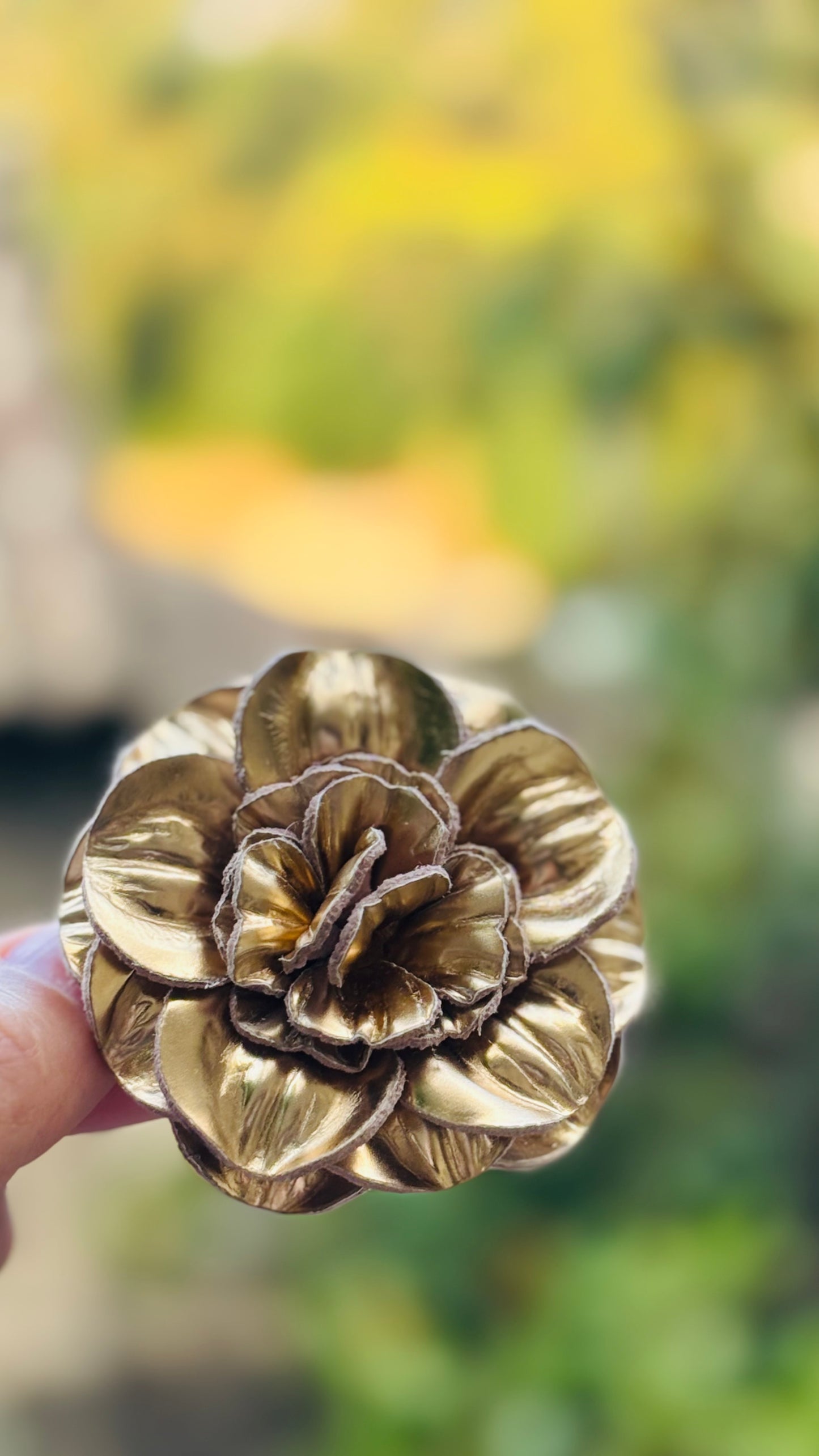 "Roxi" Patent Leather Gold Flower Brooch & Clip. 2.25" Clip into hair, onto lapel, necklace, purse, hat & more.  Made in the USA with Love.