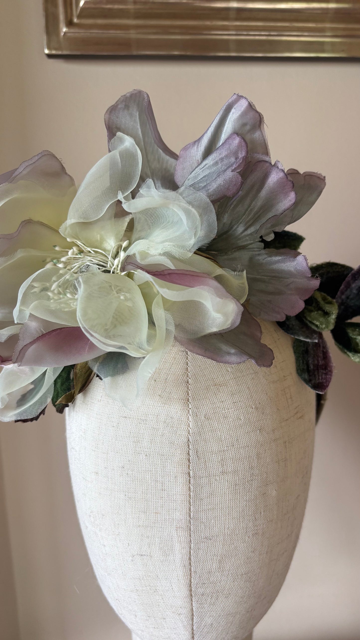 "The Versailles Garden Crown" A one-of-a-kind composition of rare vintage European florals and modern elements, arranged entirely by hand.