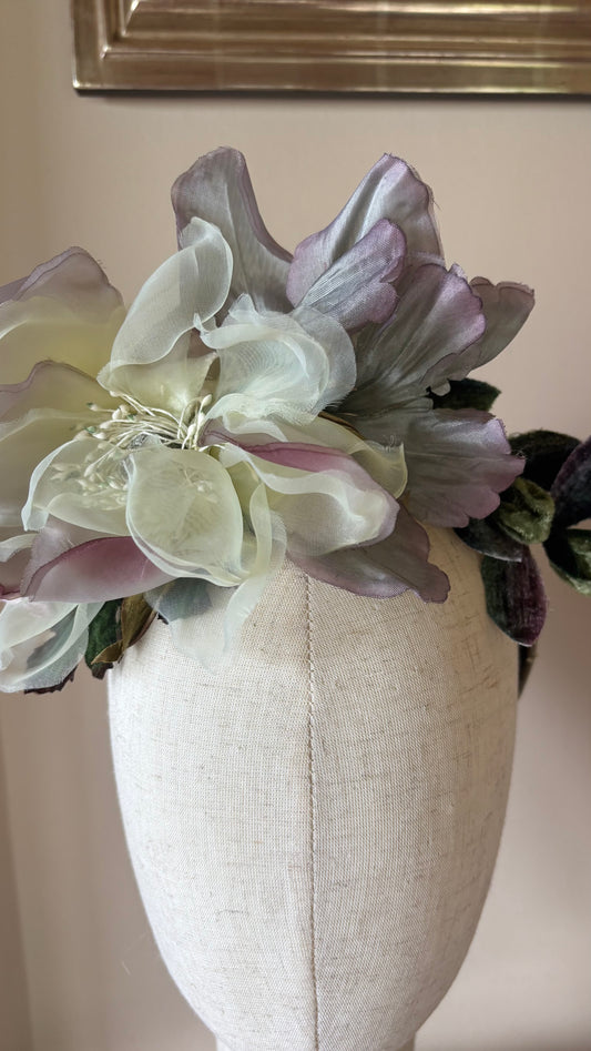 Versailles Garden Crown – One-of-a-Kind Luxury Flower Crown - A composition of rare vintage European florals and modern elements, arranged entirely by hand.