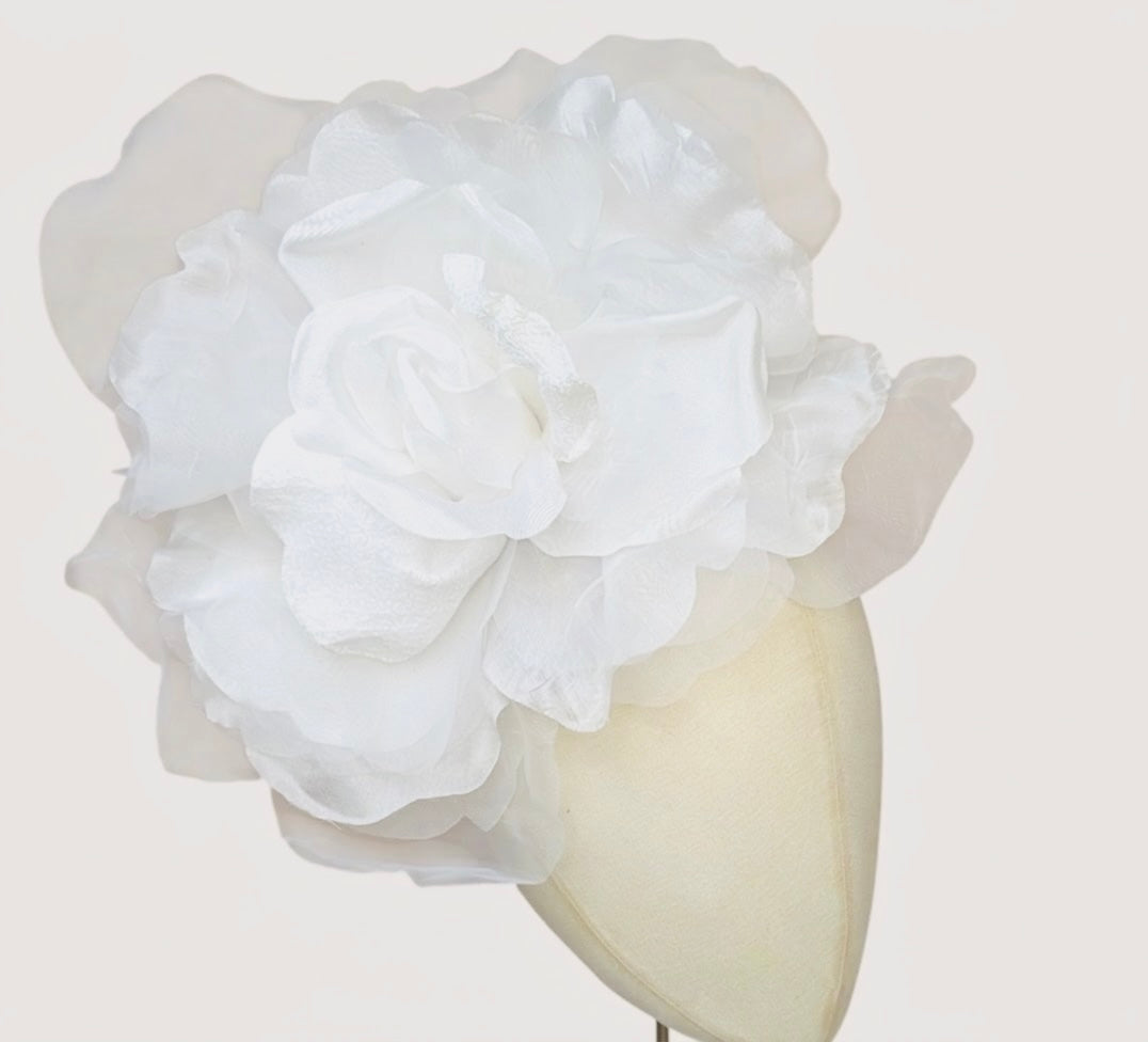 Karin's Garden 10" "Ariana" White Silk & Velvet Organza Rose Brooch Pin & Clip.  A Statement Flower