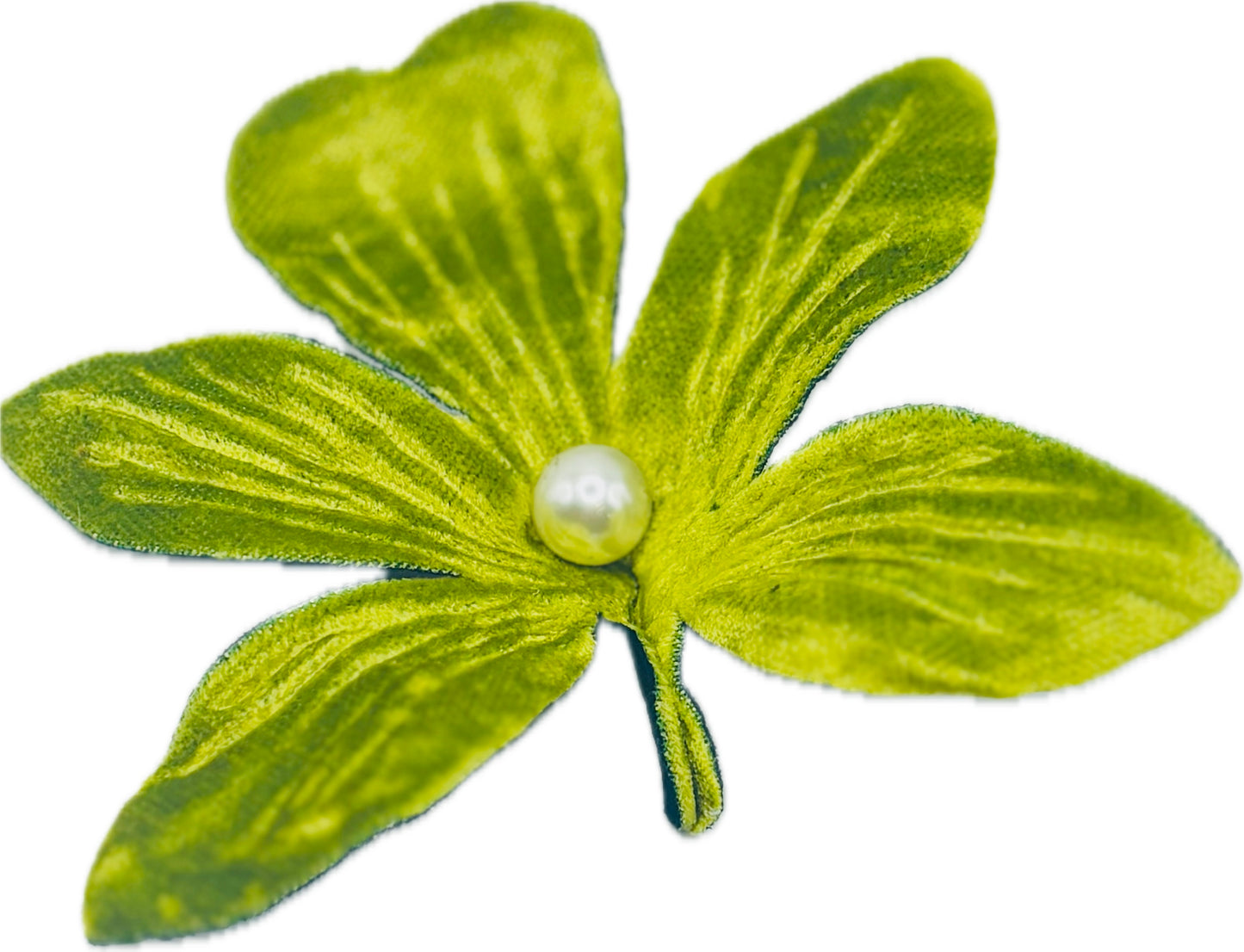 Chartreuse Crushed Velvet Orchid with pearl center Clip into hair, onto lapel, handbag and more