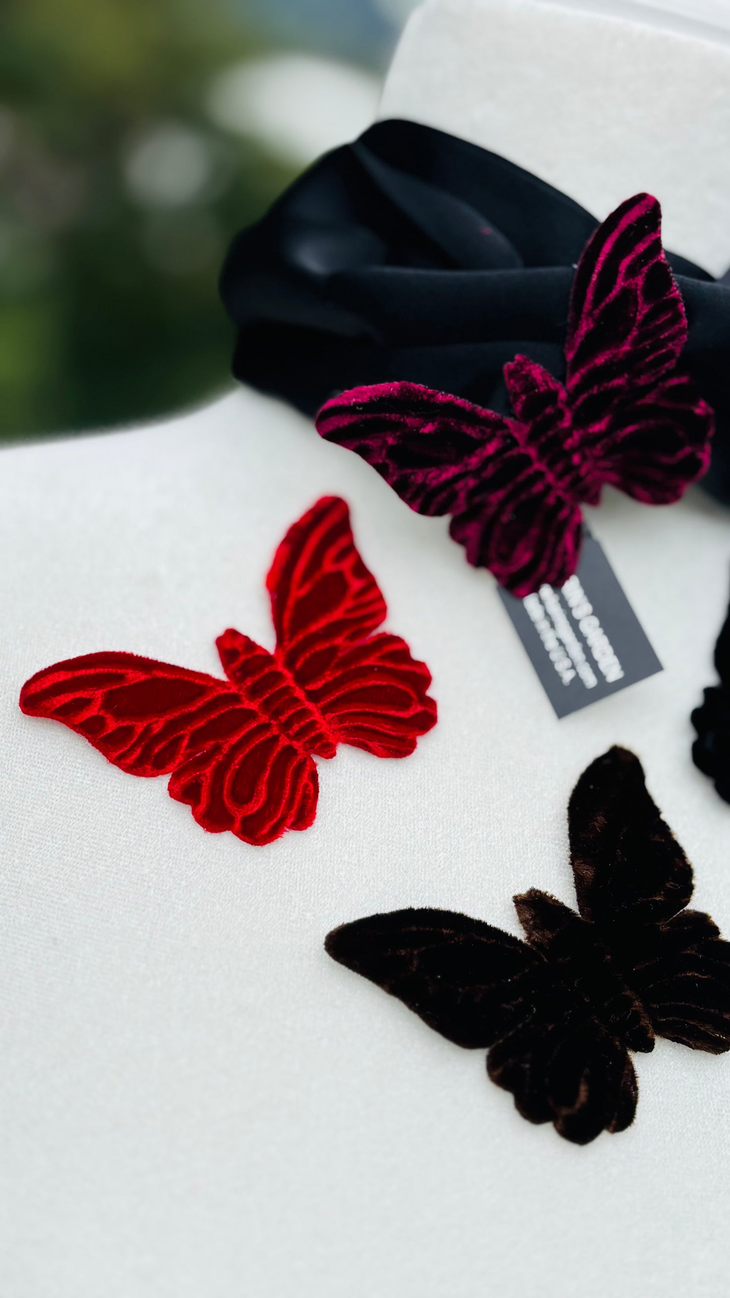 Mariposa Wine Velvet Butterfly Clip Handmade in the USA.  Clip into hair, onto lapel, dress, handbag and more.