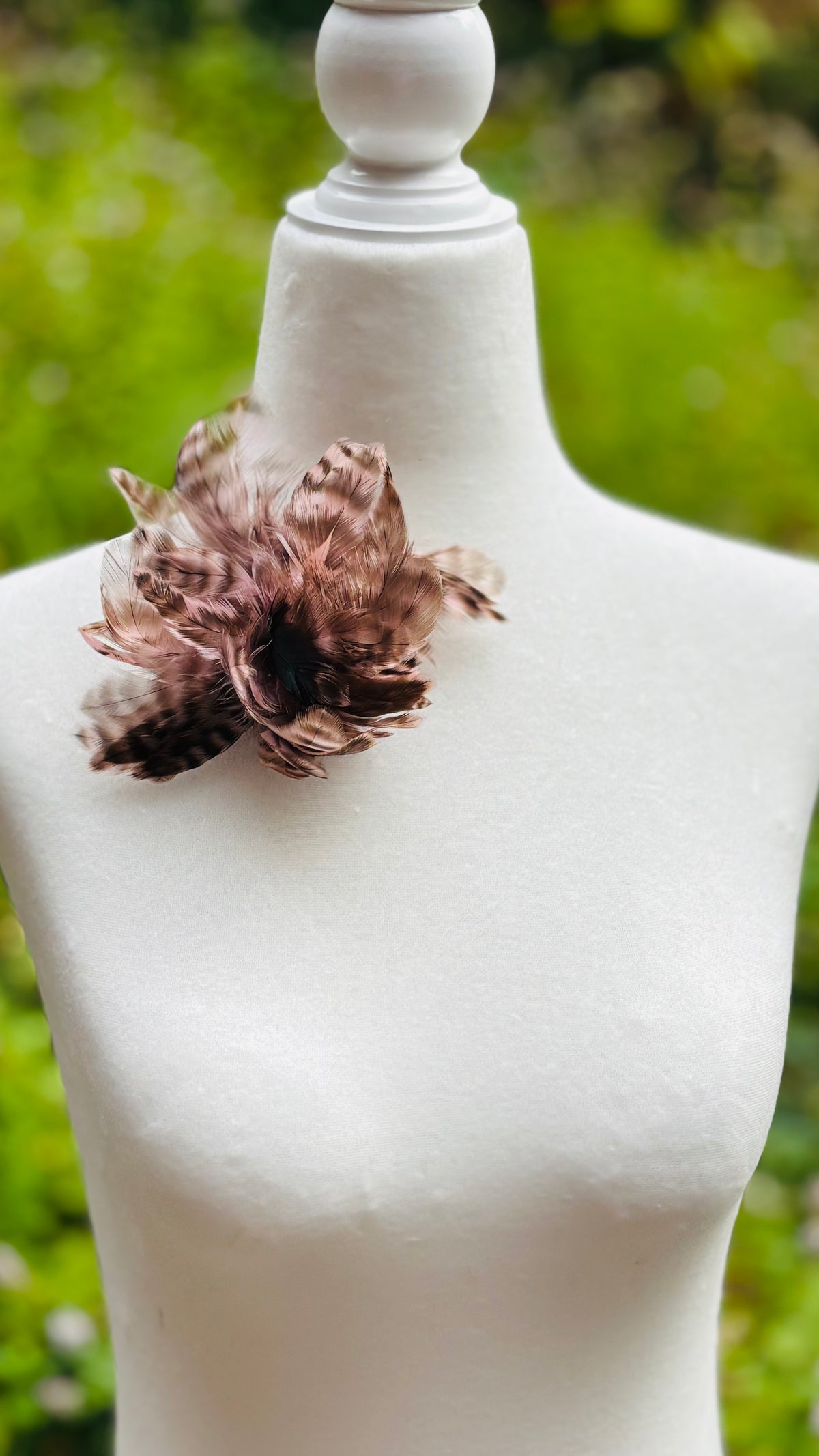 “Lana” Pink Feather Pin-l and Clip. Each one is made by hand and varies slightly.