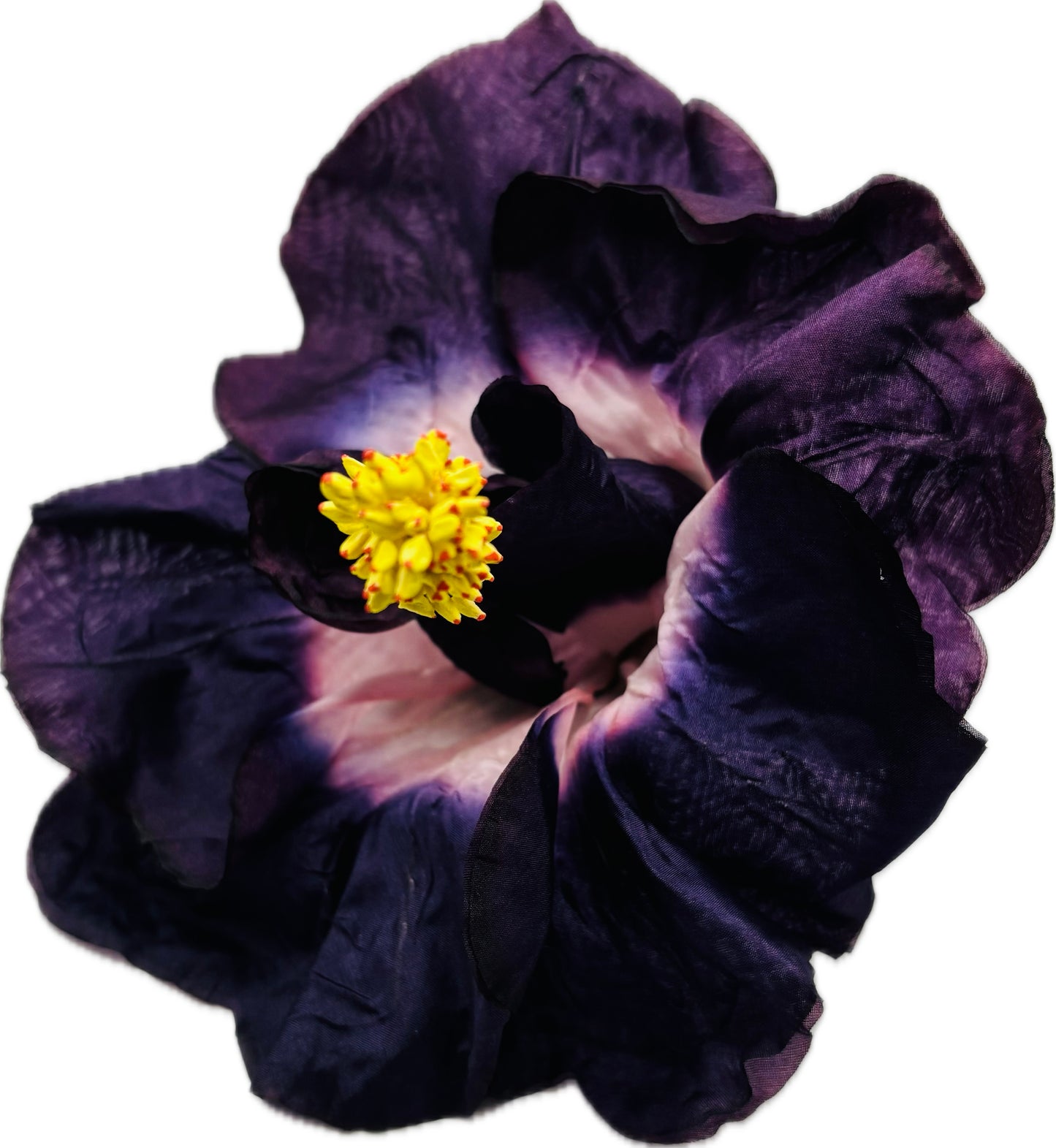 "Caterina" Vintage German Purple GDR Hibiscus 6" Reimagined Mid-Century Brooch & Clip Duo.  For your sundress, handbag, hat & lapel.