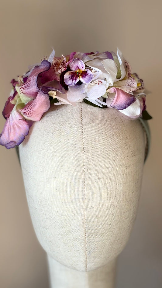 Karin's Garden "Wisteria Whisper" one-of-a-kind sage silk 1" Comfort Fit Non-Slip Headband. Limited Edition Only one available. Handmade in Bellevue, Washington