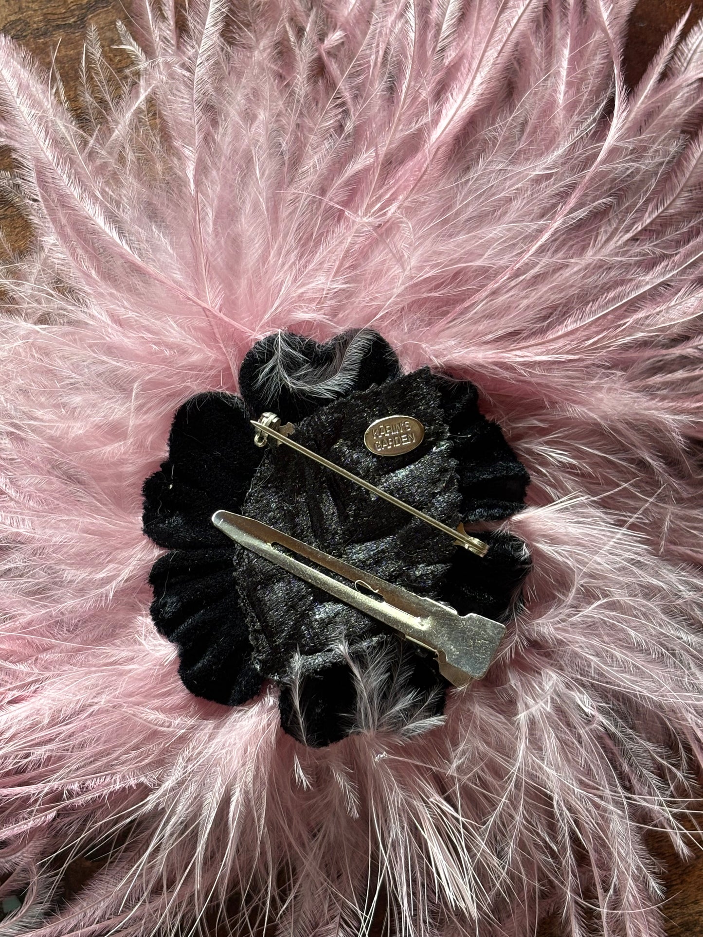 "Dietrich" Petite Ostrich Pin & Clip in Velvet Aubergine. Made in the USA. Genuine Ostrich. Available in many colors.  Available in Petite