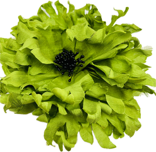 Karin’s Garden 8” Lime Empress Flower Pin and Clip.  Silk Dupioni, made in the USA.  A special stunner statement accessory!