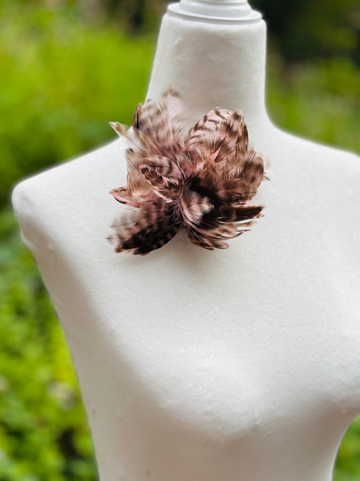 “Lana” Pink Feather Pin-l and Clip. Each one is made by hand and varies slightly.