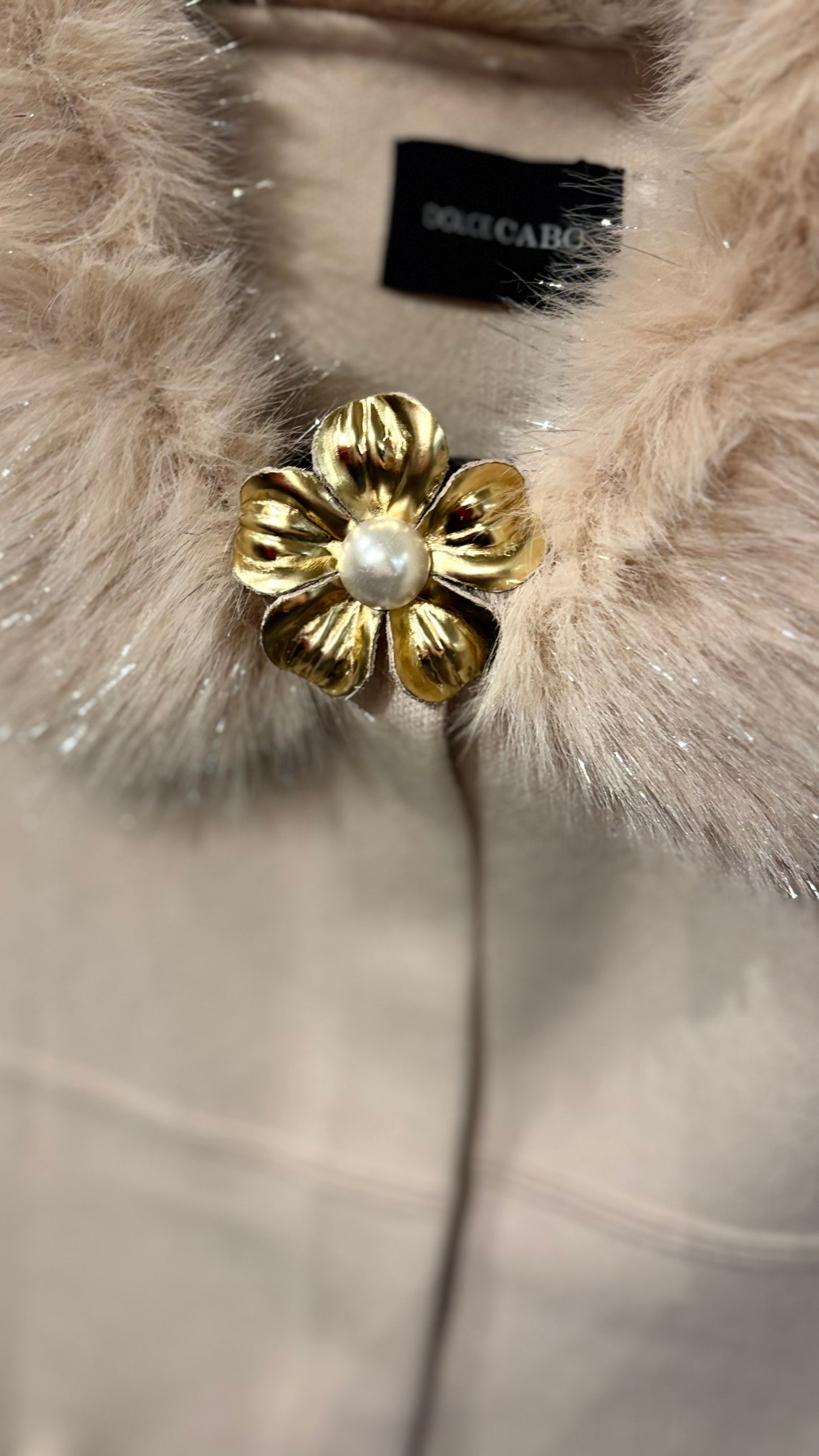 “Maisie" Gold Leather & Pearl Brooch & Clip. 2.25" Made in the USA with Love.