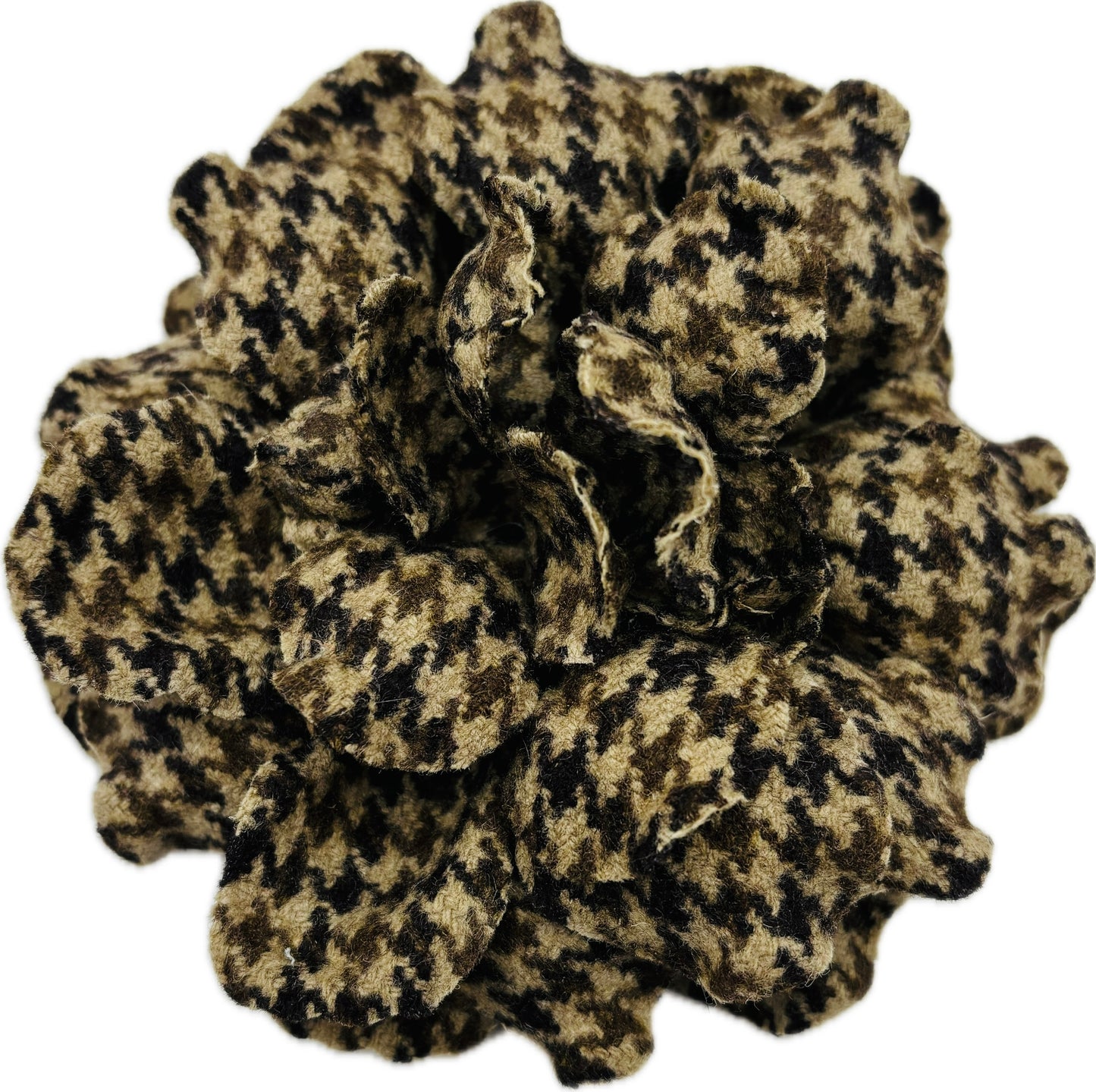"Elspeth" Shades of Brown 4" Wool Plaid Classic Gardenia Brooch & Clip Duo.  100% Wool.  Made with Love in the USA.