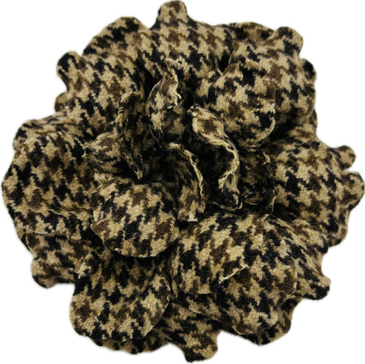 Elspeth Shades of Brown Wool Plaid Gardenia Brooch & Clip, 4"