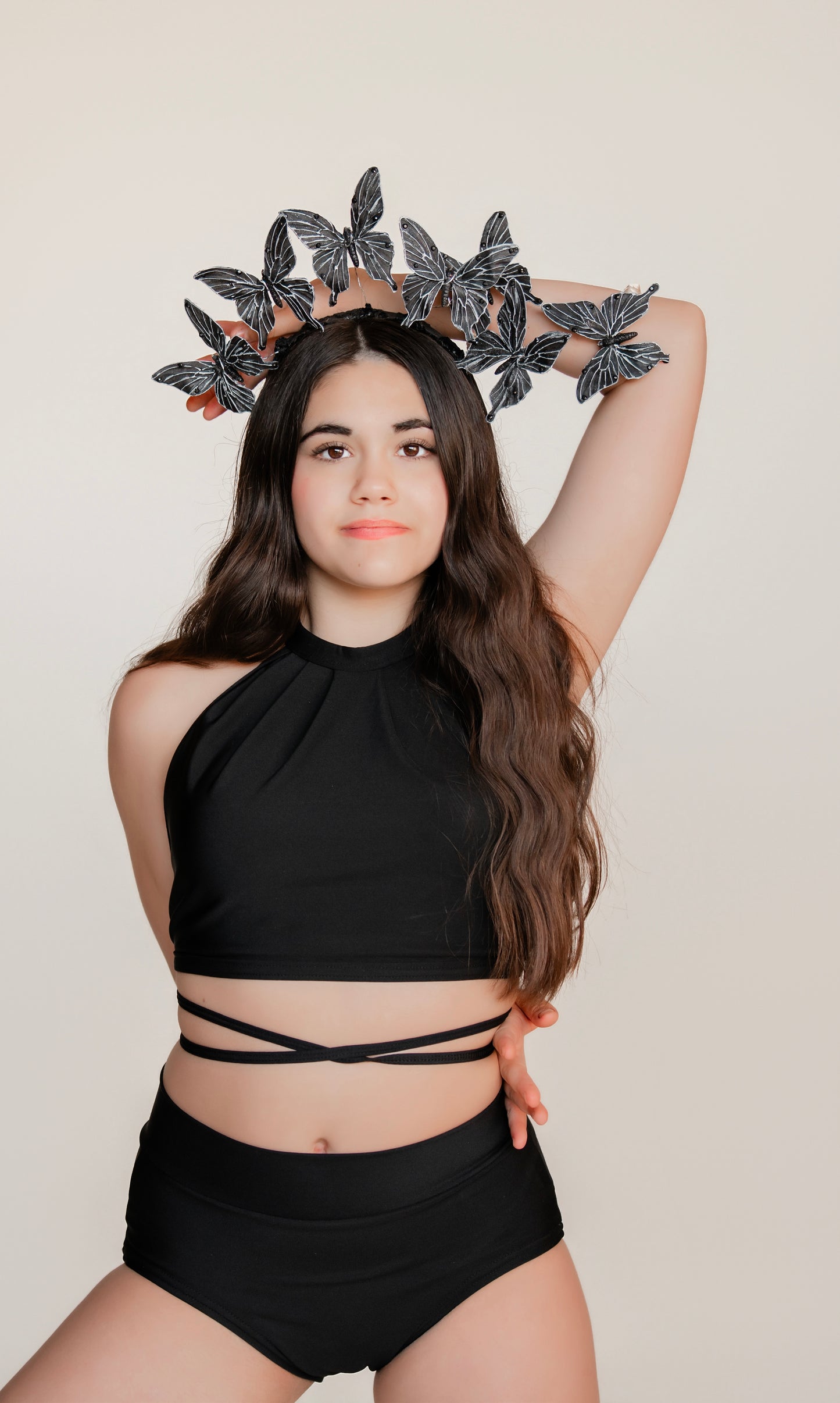 “Vanessa” Black Butterflies Headband.  Comfort Fit Silk Headband, Bendable Butterflies.  Handmade in Bellevue, Washington. Clothing by detailsdancewear