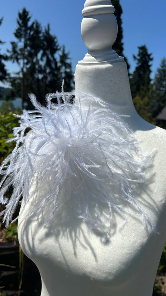 "Dietrich" Petite Ostrich Pin & Clip in White.  Made in the USA. Genuine Ostrich. Available in many colors.  Available in Petite or Grand