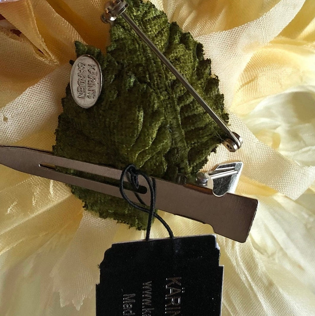 "Seattle SEAHAWKS" Lime and Blue Leather Silk Poppy Crystal Center Brooch and Clip: Bendable Petals.  Wear on jersey, in hair, on handbag and more