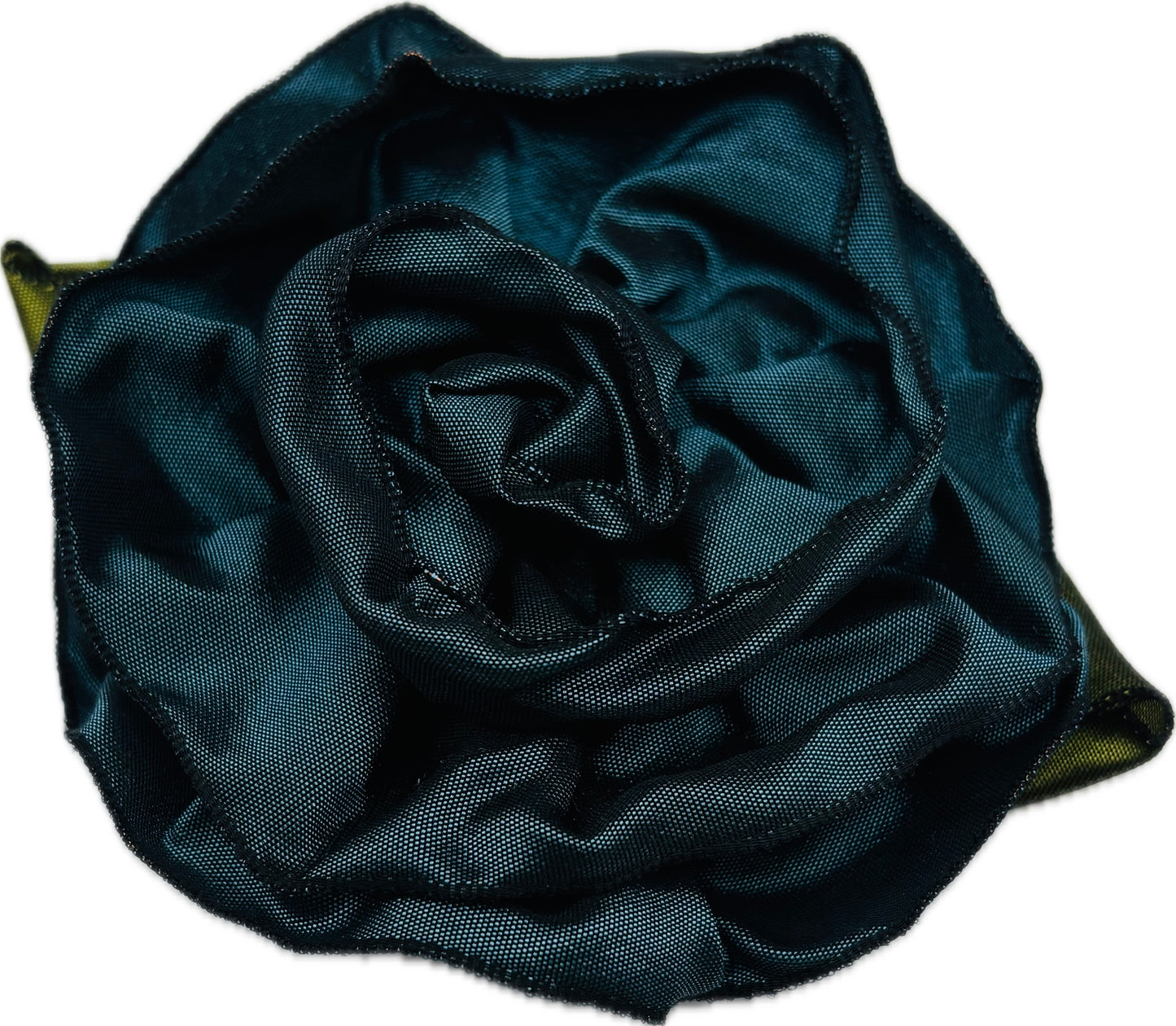 “Rosette” Teal Brooch & Clip.  Pin or Clip to dresses, lapels, purse, hat or wear as a boutonniere. Made in the USA.  You can reshape the flower and leaves to make it larger or smaller.