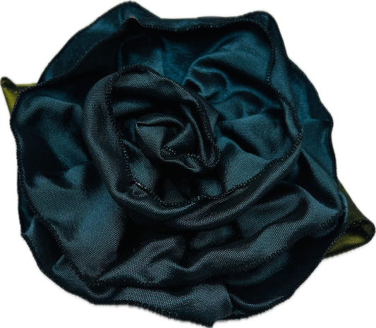 “Rosette” Teal Brooch & Clip.  Pin or Clip to dresses, lapels, purse, hat or wear as a boutonniere. Made in the USA.  You can reshape the flower and leaves to make it larger or smaller.