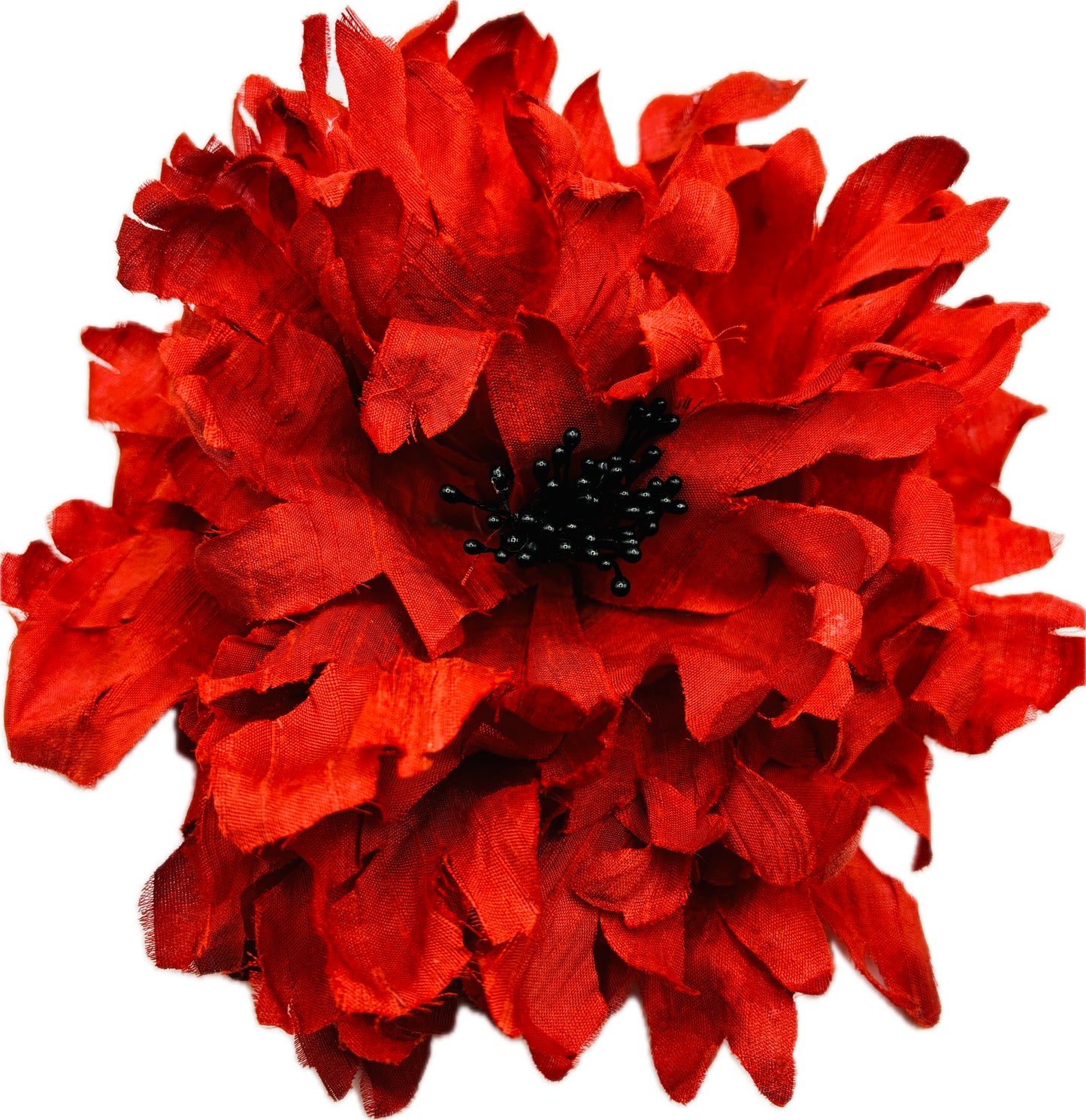 Karin’s Garden 8” Red Empress Flower Pin and Clip.  Silk Dupioni, made in the USA.  A special stunner statement accessory!