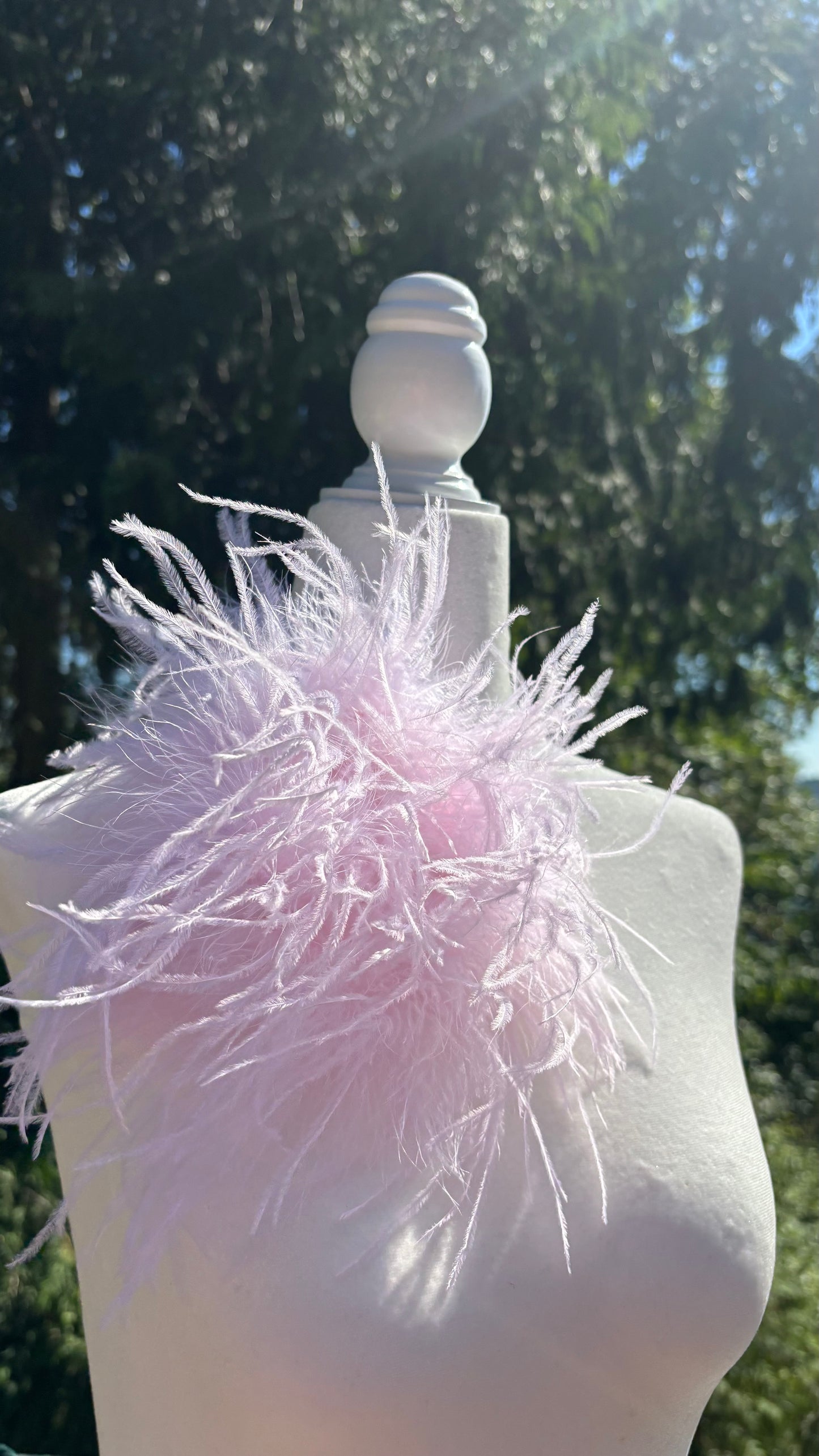 "Dietrich" Grand Ostrich Pin & Clip in Baby Pink.  Made in the USA. Genuine Ostrich. Available in many colors.  Available in Grand or Petite