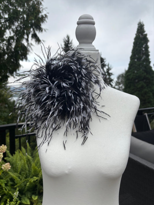 "Dietrich" Grand Ostrich Pin & Clip in Black/White.  Made in the USA. Genuine Ostrich. Available in many colors.  Available in Grand or Petite