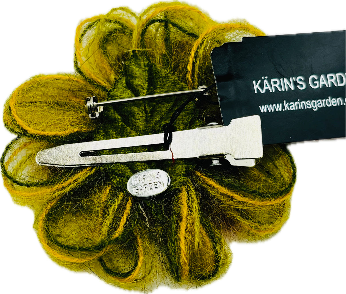 Enya Mohair Flower with Crystal Brooch & Clip Two Inches Handmade in the USA
