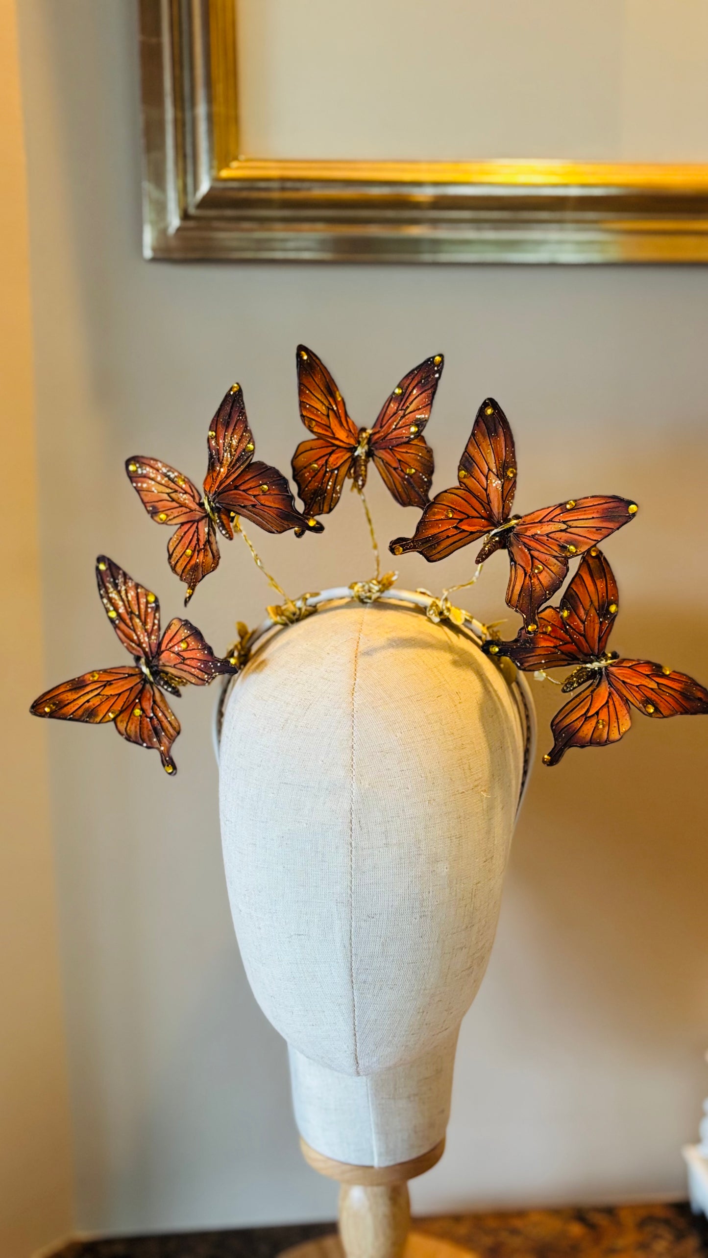 “Vanessa” Orange Butterflies Headband.  Comfort Fit Silk Headband, Bendable Butterflies.  Handmade in Bellevue, Washington. Clothing by detailsdancewear