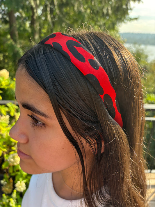 Karin's Garden 1" Red & Black Leopard Silk Headband.  Made in the USA