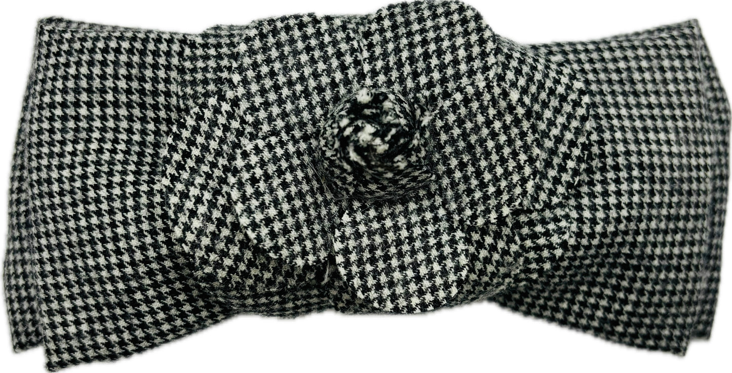 Karin’s Garden Classic Wool Houndstooth Double Bow with Camellia French Barrette.  Vintage 2000