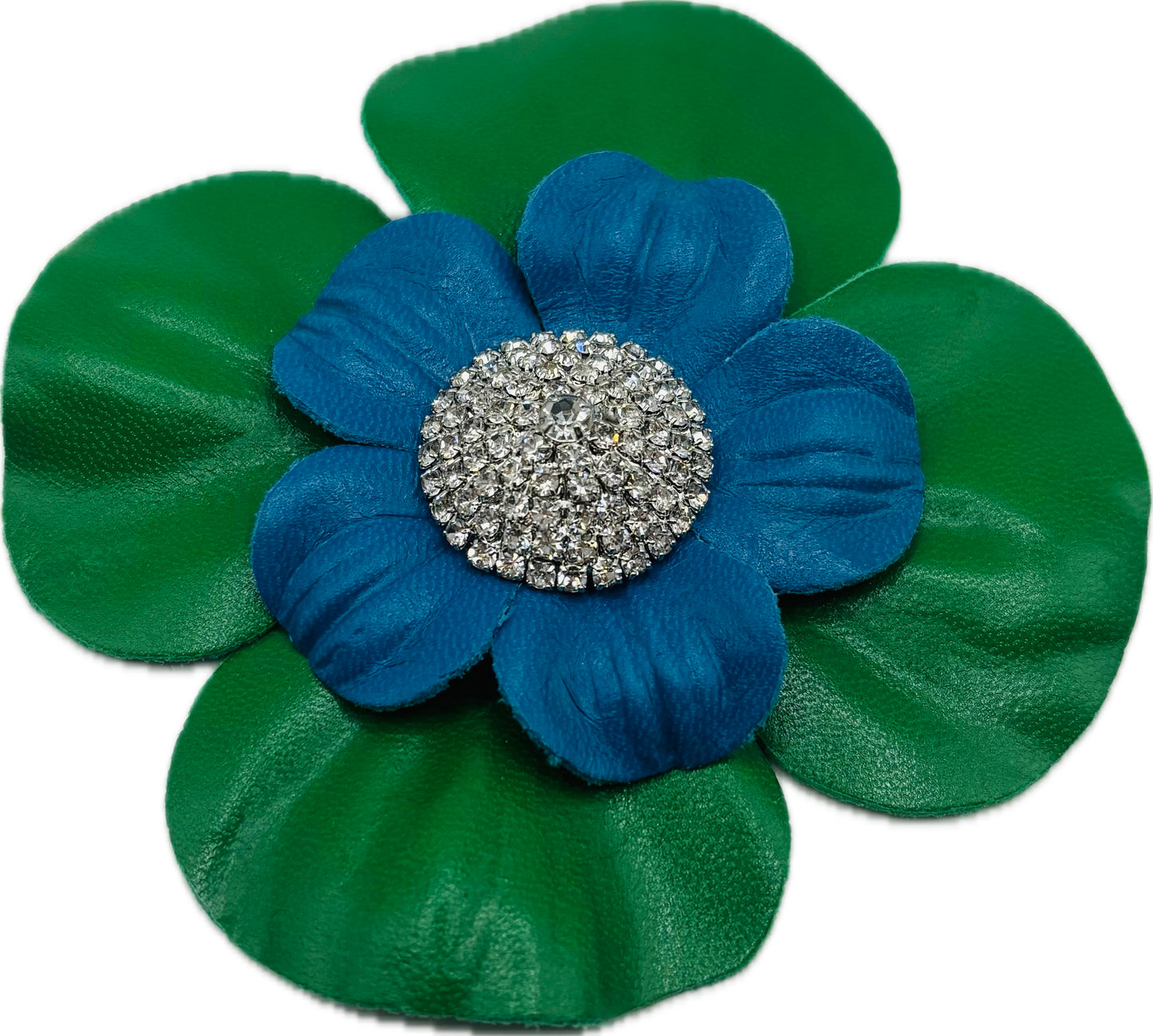 "Min" Seattle Seahawks Leather Camellia Brooch Clip. 4" Clip or Pin to Scarf, Into Hair, on lapel, dress, hat and more. Handmade in the USA.