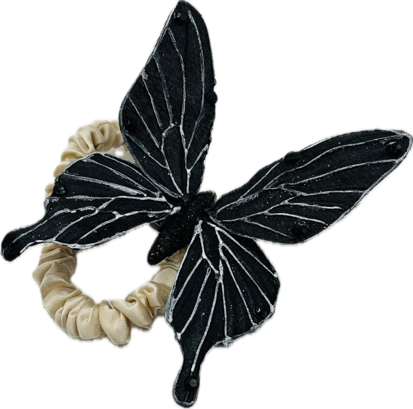 "Vanessa" Karin's Garden 3" Black White Butterfly clip. Bendable petals. Wear in your hair, clip to wristlet, clip on lapel, tank top or dress.  Clothing by detailsdancewear