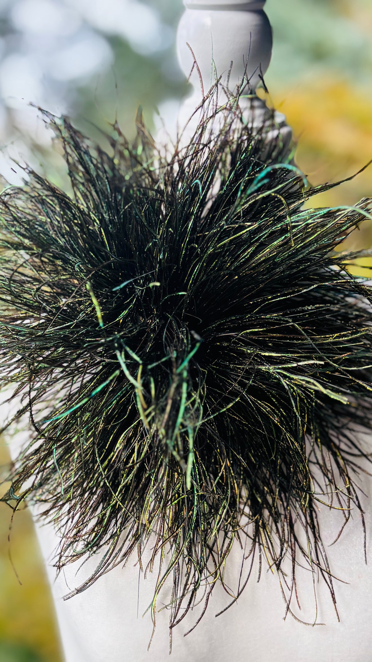 La Contessa Peacock Feather Fringe Brooch Clip.  Made in the USA.  A versatile statement Accessory