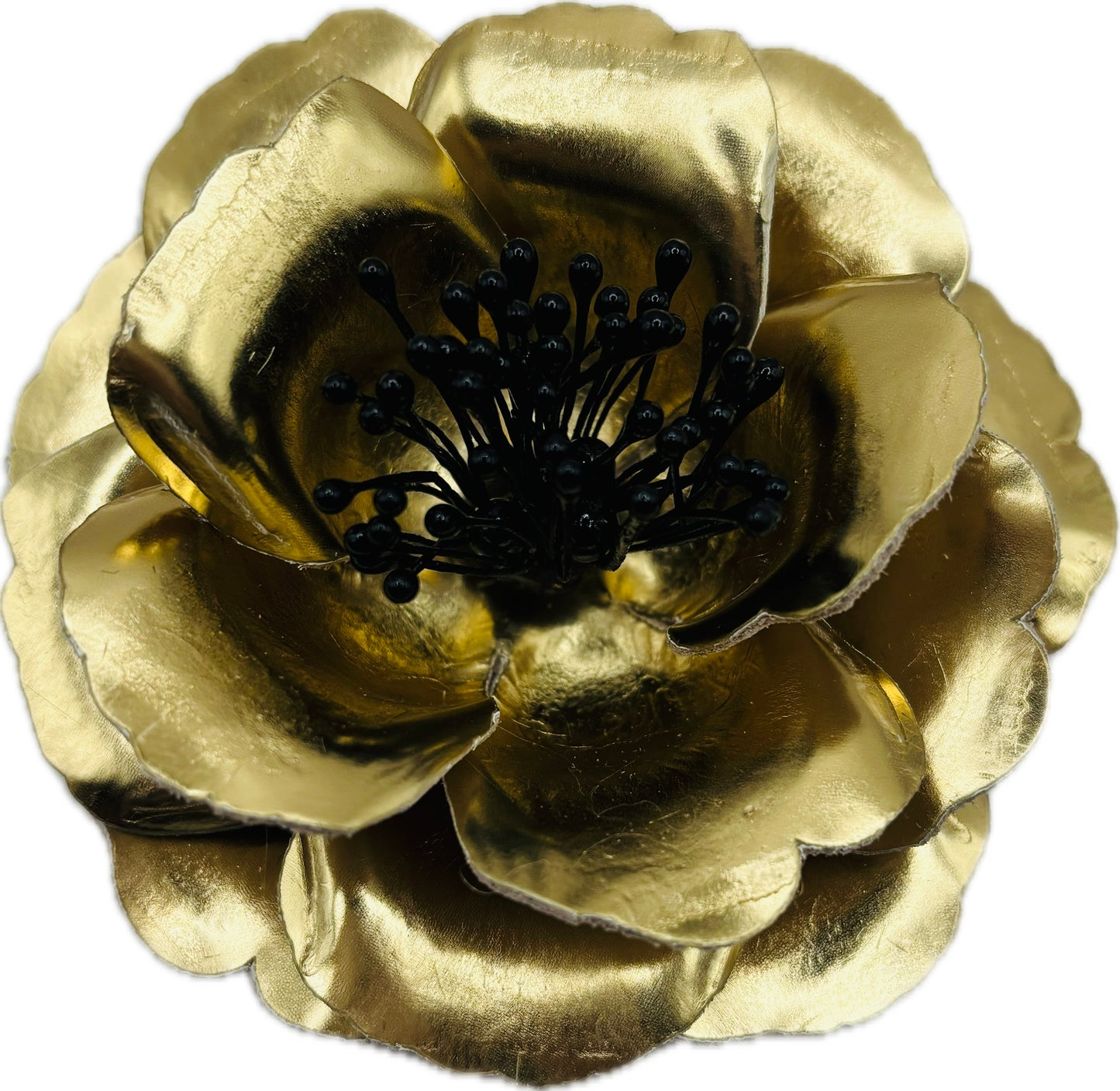 “Cecconis”Gold Patent Leather Rose Brooch & Clip.  Made in the USA with Love