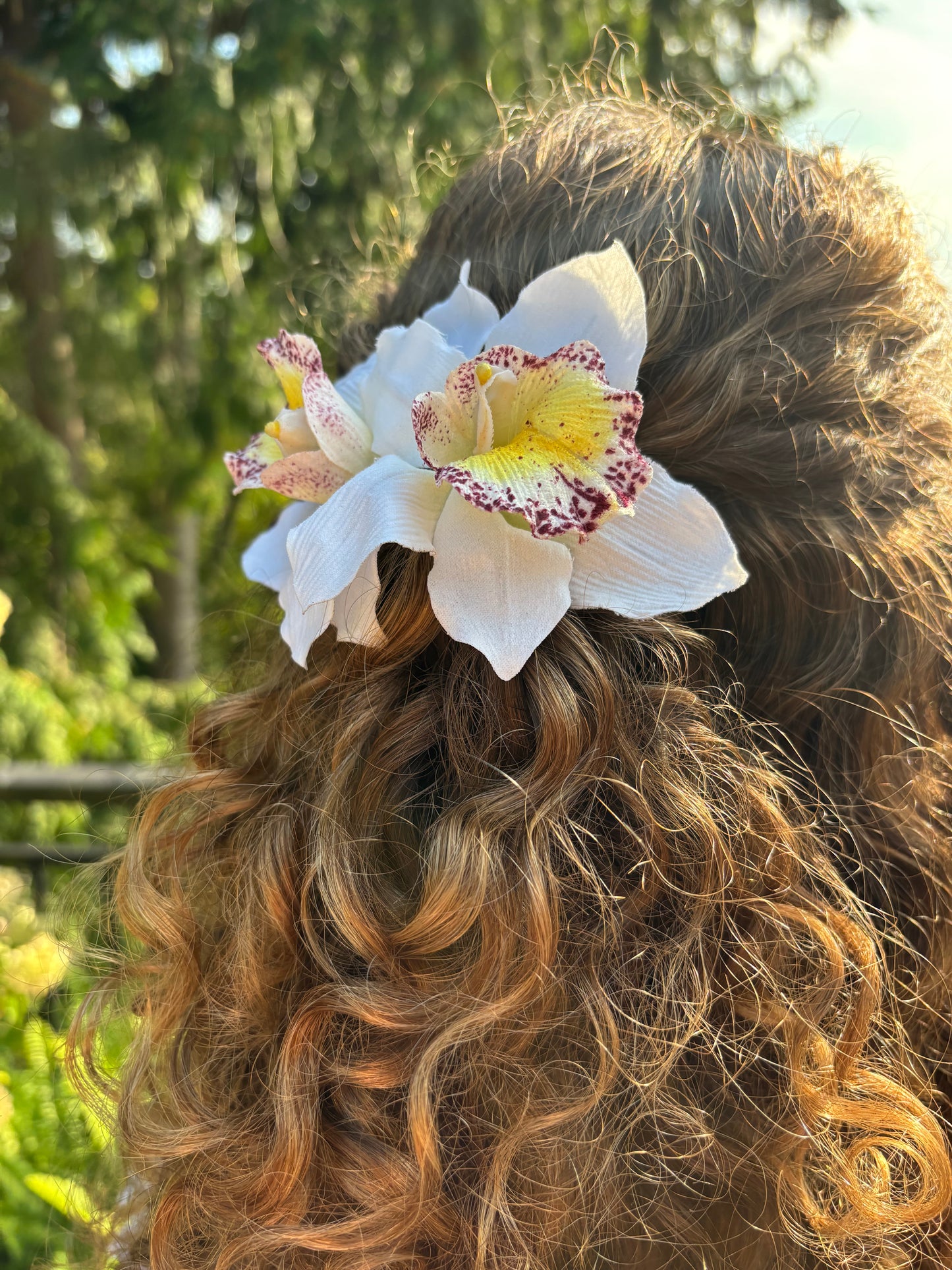 "Chloe" Vanda Orchid in Chartreuse French Metal Hair Barrette - Lifelike Orchids - Bendable Petals