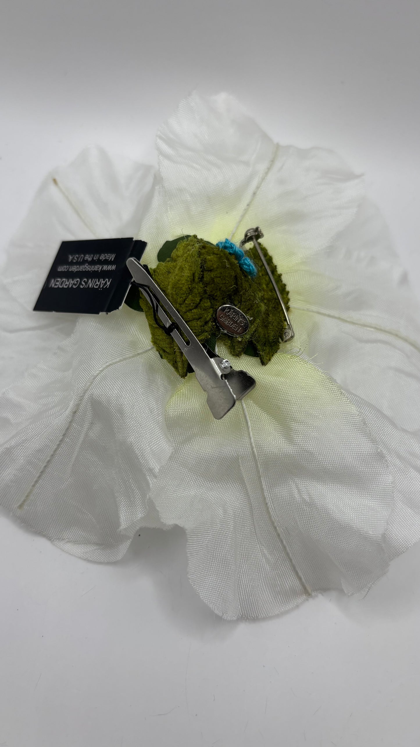 Karin's Garden 5" Vintage German Silk Poppy Pin Brooch & Clip White