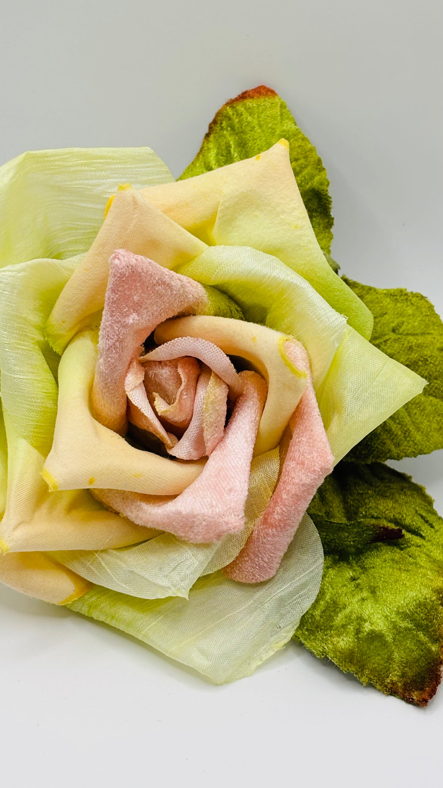 Karin's Garden "Rosalie" 4" Apricot Ivory Rose Pin.  Pin or Clip into Hair or Lapel.