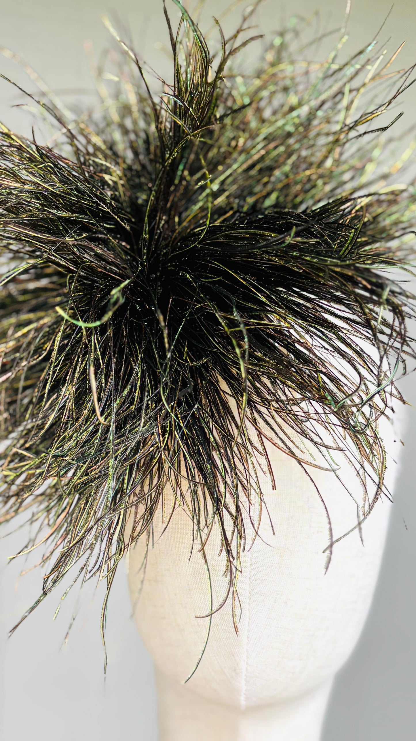 La Contessa Peacock Feather Fringe Brooch Clip.  Made in the USA.  A versatile statement Accessory