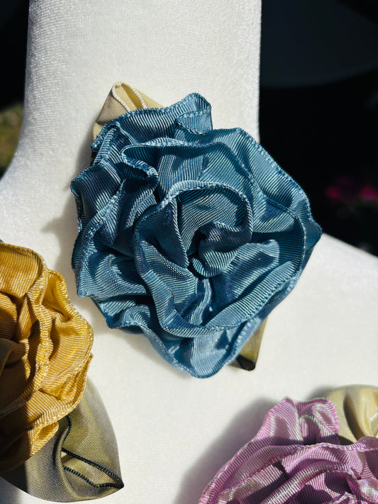 Karin's Garden 3" “Rosette” Pin.  Pin to dress, lapel or wear as a boutonniere. Made in the USA.  You can reshape the flower and leaves to make it larger or smaller.
