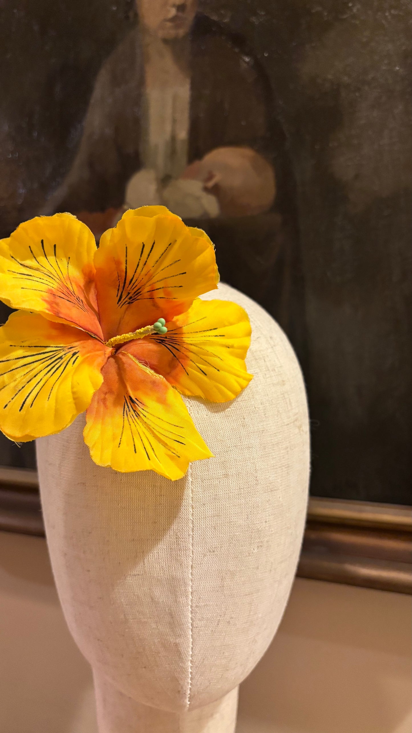 "Coral" 4" Yellow Amaryllis Brooch and Clip.  Pin or Clip to hair, lapel, dress, handbag, hat and more.