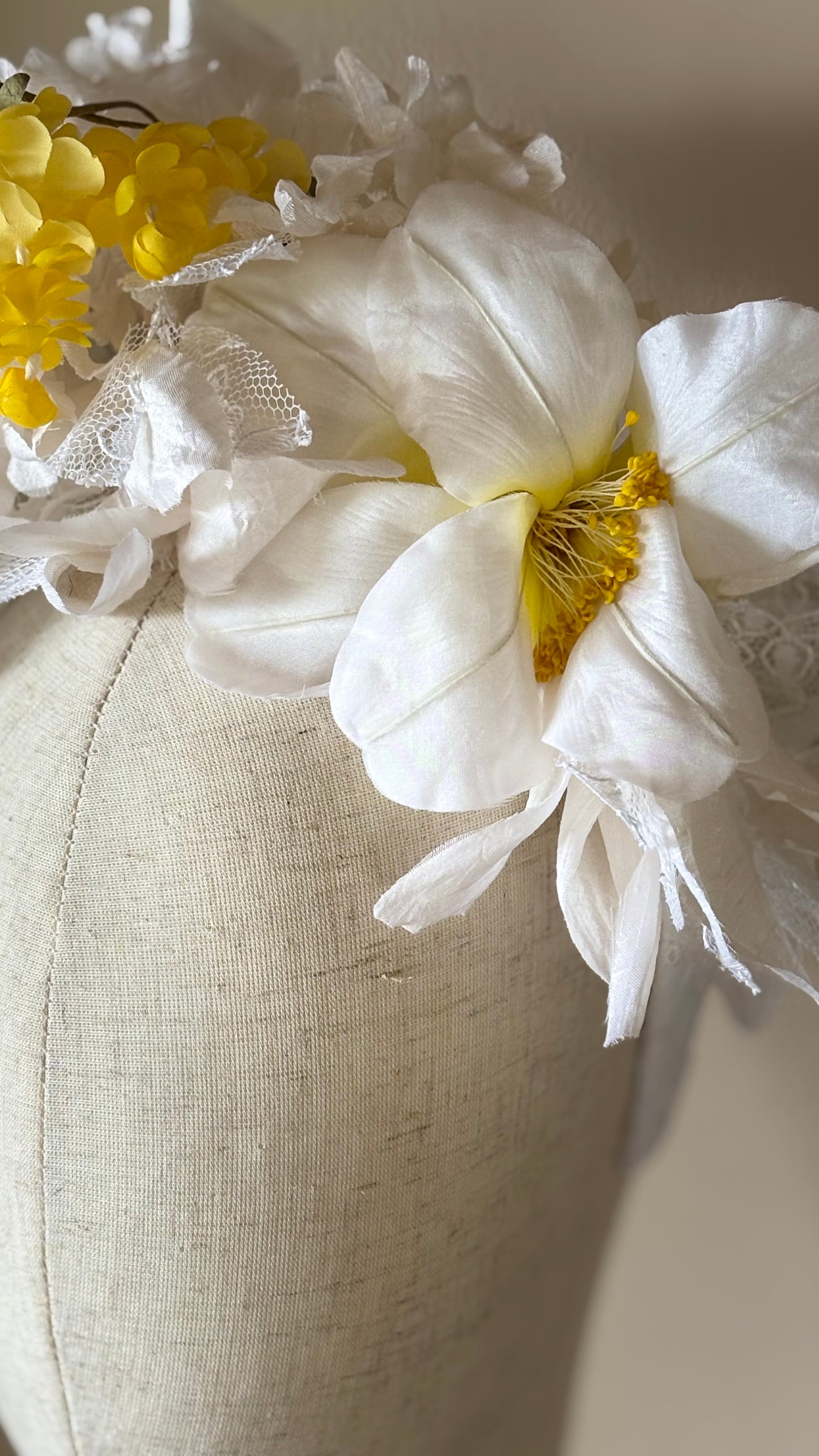 "The Versailles Garden Crown" A one-of-a-kind composition of rare vintage European florals and modern elements, arranged entirely by hand.