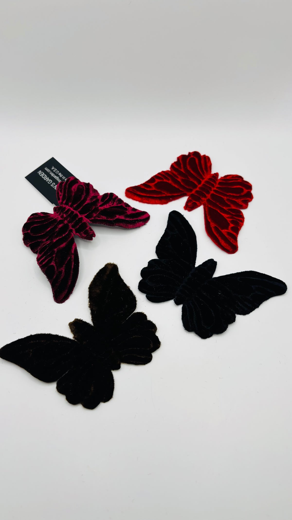 Mariposa Wine Velvet Butterfly Clip Handmade in the USA.  Clip into hair, onto lapel, dress, handbag and more.