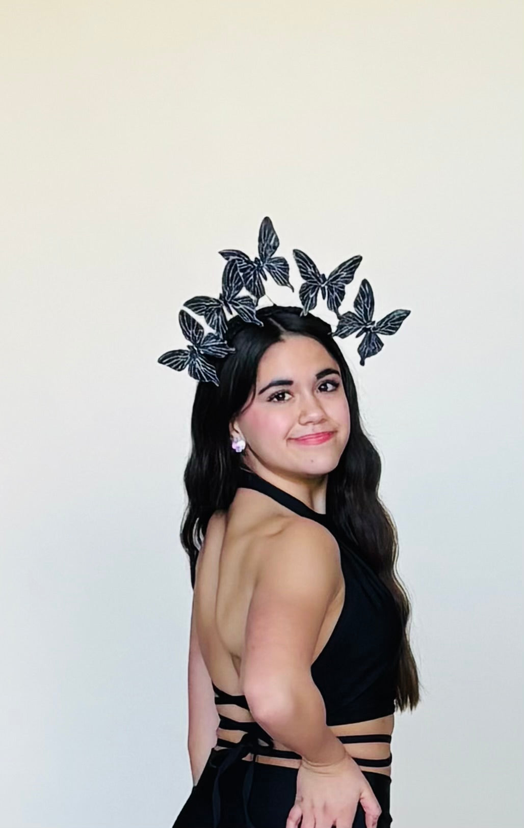 “Vanessa” Black Butterflies Headband.  Comfort Fit Silk Headband, Bendable Butterflies.  Handmade in Bellevue, Washington. Clothing by detailsdancewear