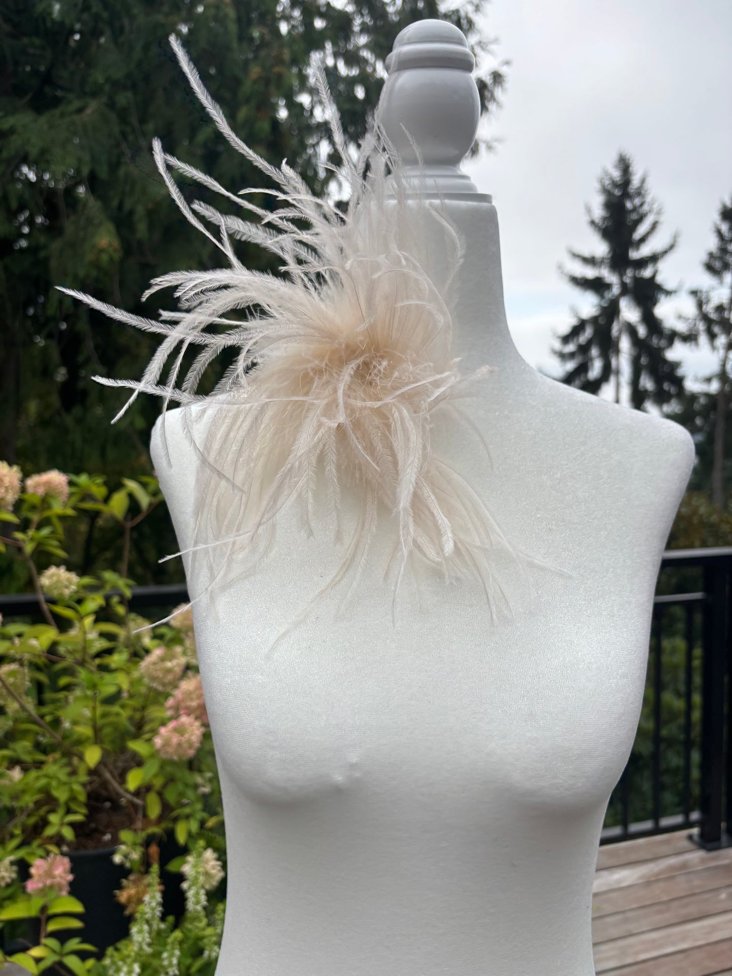 "Dietrich" Petite Ostrich Pin & Clip in Ivory.  Made in the USA. Genuine Ostrich. Available in many colors.  Available in Petite or Grand