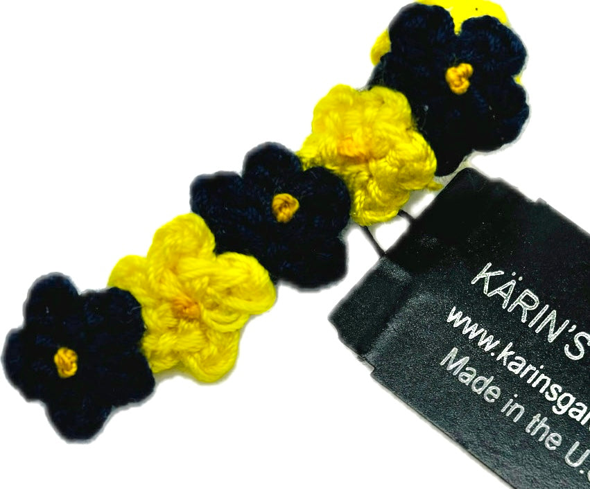 Karin's Garden Mini Crocheted Daisy Clip Blue & Gold - Sold as a set of two