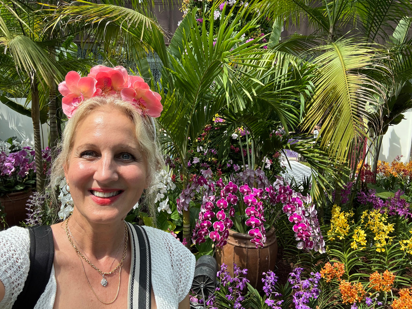 Karin's Garden "Stella" Pink Orchids Headband.  1" Comfort Fit Headband.  Handmade in the USA.