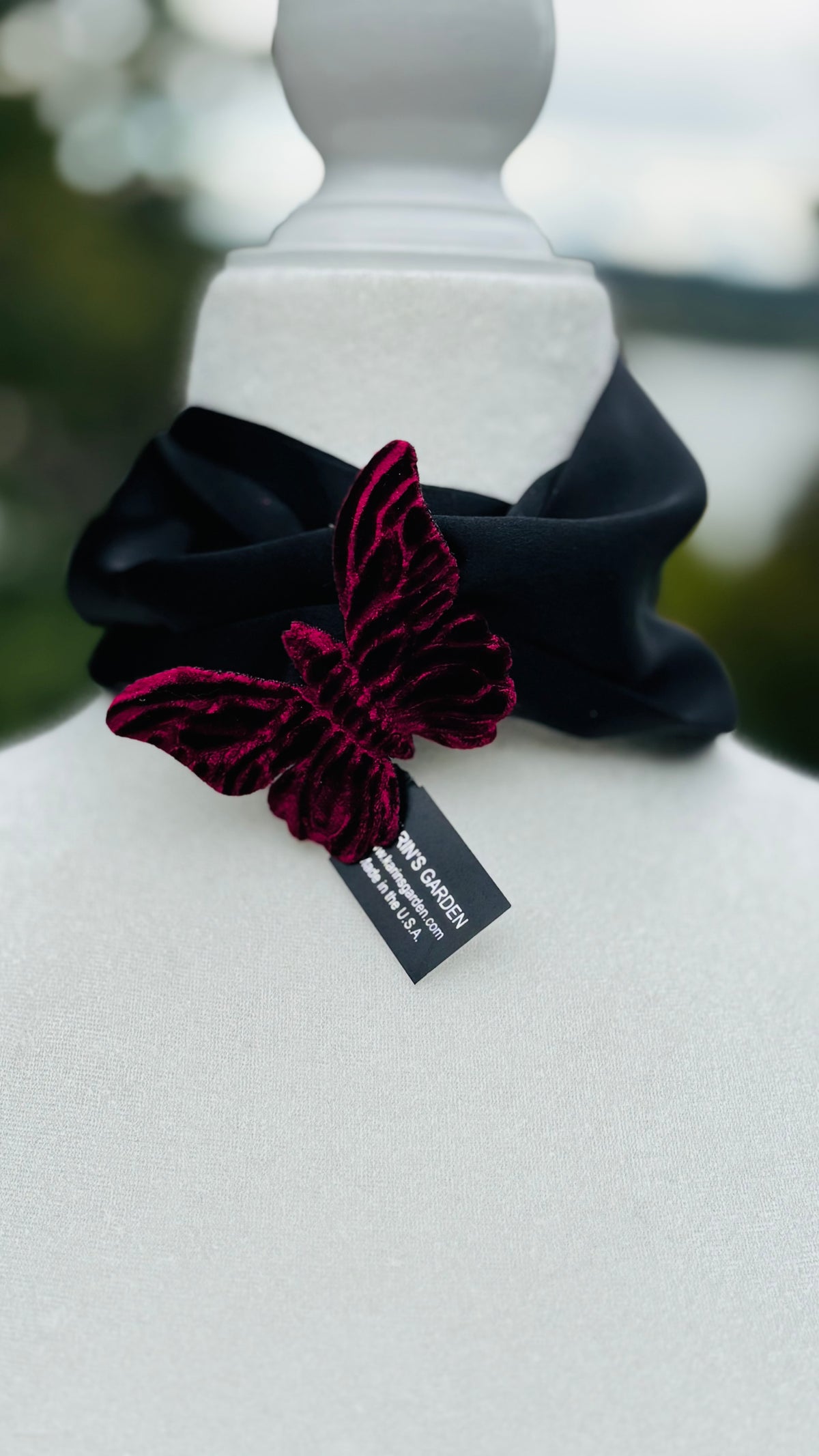 Mariposa Wine Velvet Butterfly Clip Handmade in the USA.  Clip into hair, onto lapel, dress, handbag and more.