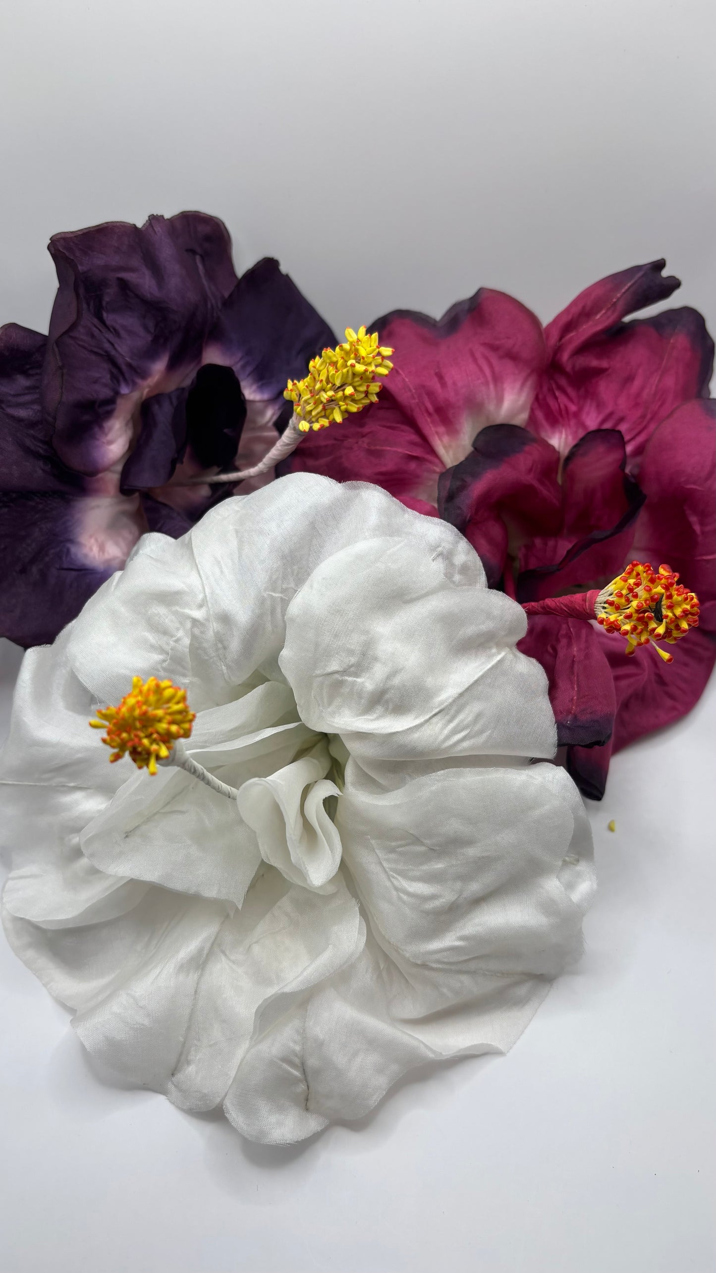 "Caterina" Vintage German Purple GDR Hibiscus 6" Reimagined Mid-Century Brooch & Clip Duo.  For your sundress, handbag, hat & lapel.